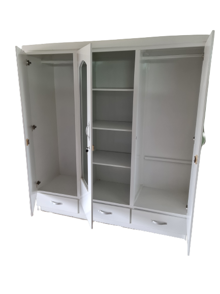 3 Door Wardrobe Solid Wood MDF-Plated – Elegant Storage Solution for Your Bedroom