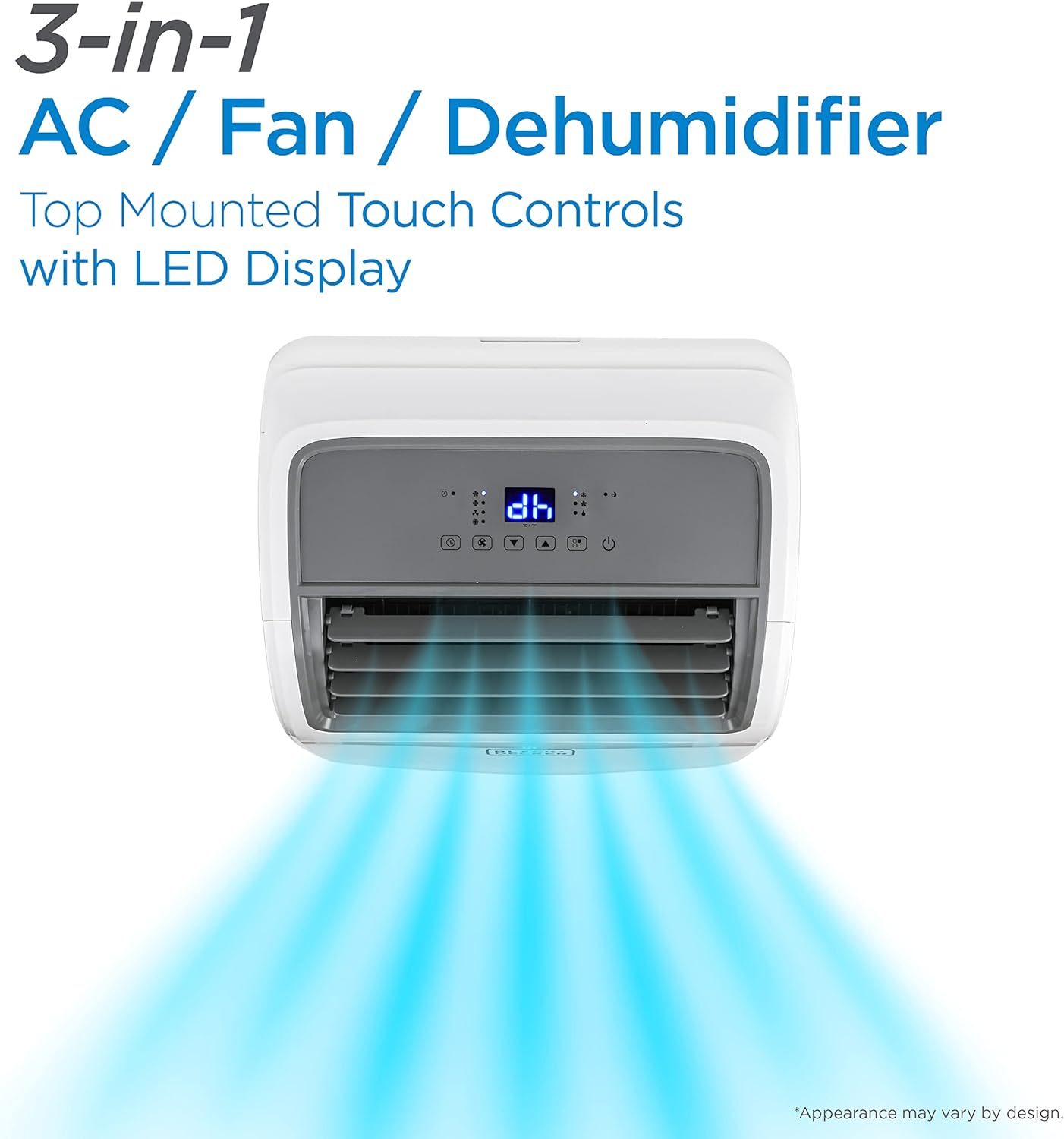 BLACK+DECKER 8,000 BTU Portable Air Conditioner up to 350 Sq. with Remote Control, White