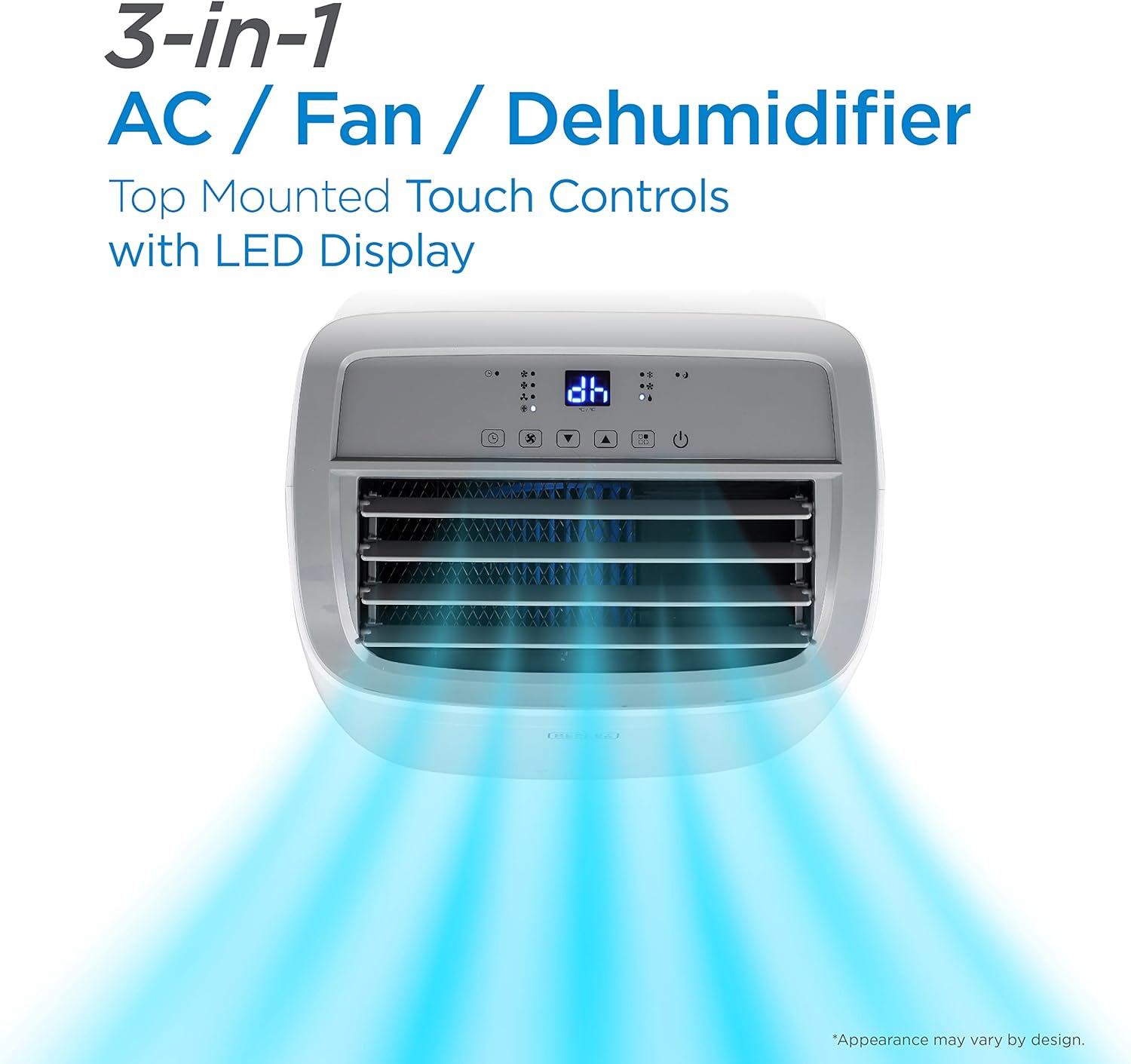 BLACK+DECKER 8,000 BTU Portable Air Conditioner up to 350 Sq. with Remote Control, White