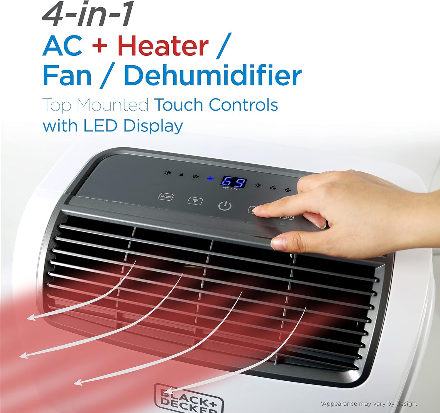 BLACK+DECKER 8,000 BTU Portable Air Conditioner up to 350 Sq. with Remote Control, White