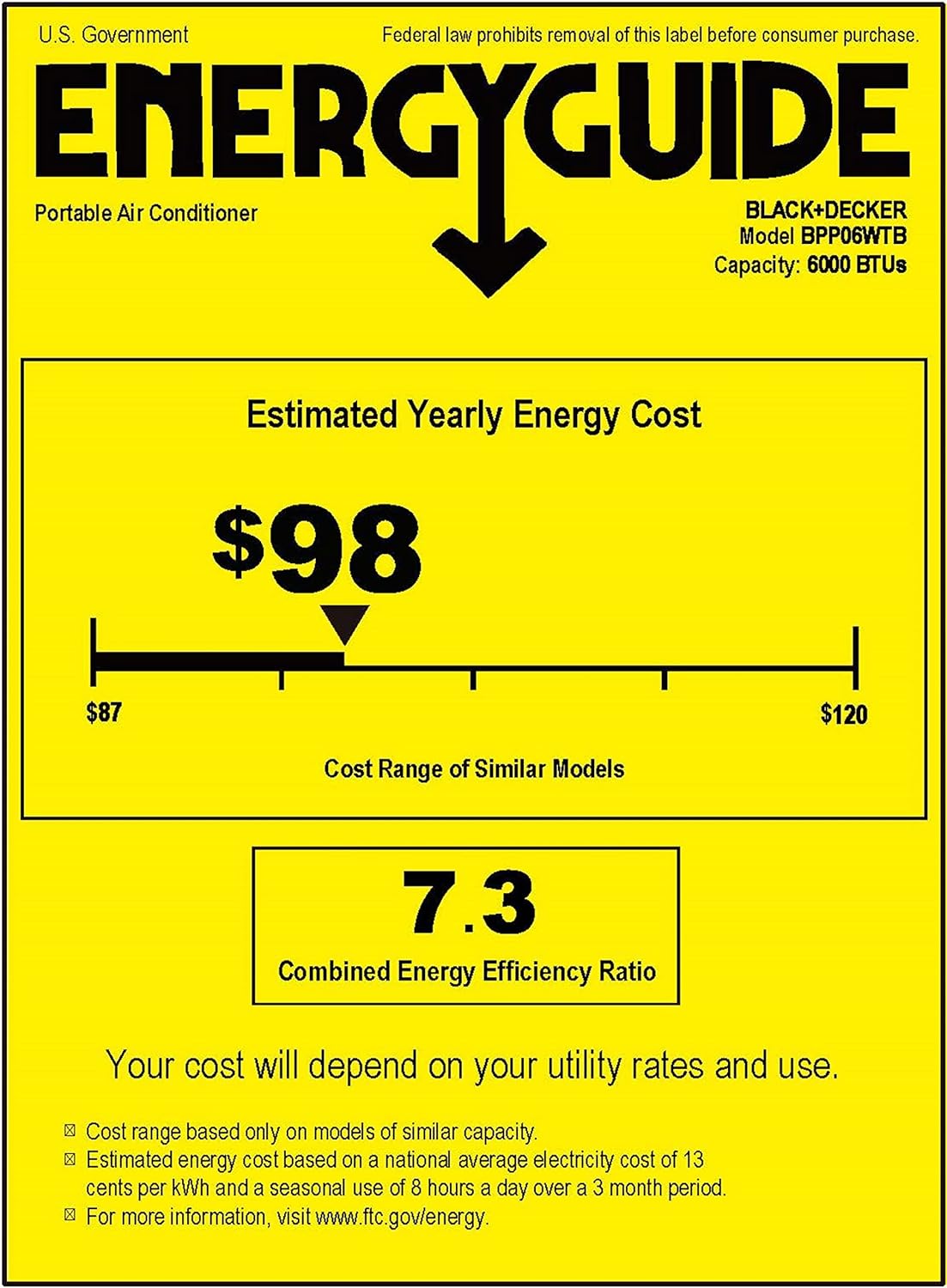 BLACK+DECKER 10,000 BTU Portable Air Conditioner with Remote Control, White