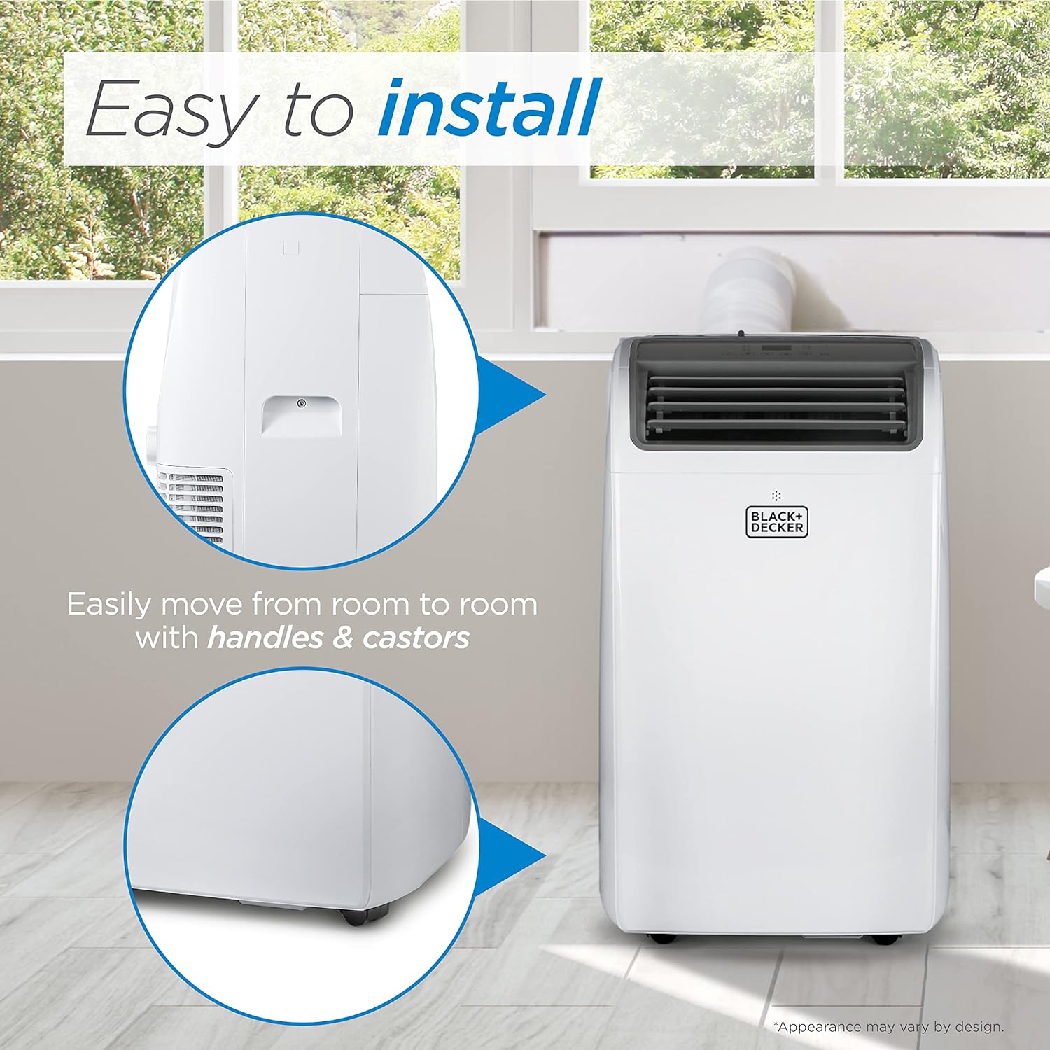 BLACK+DECKER 8,000 BTU Portable Air Conditioner up to 350 Sq. with Remote Control, White