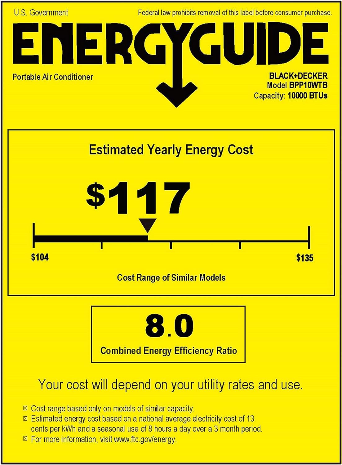 BLACK+DECKER 10,000 BTU Portable Air Conditioner with Remote Control, White