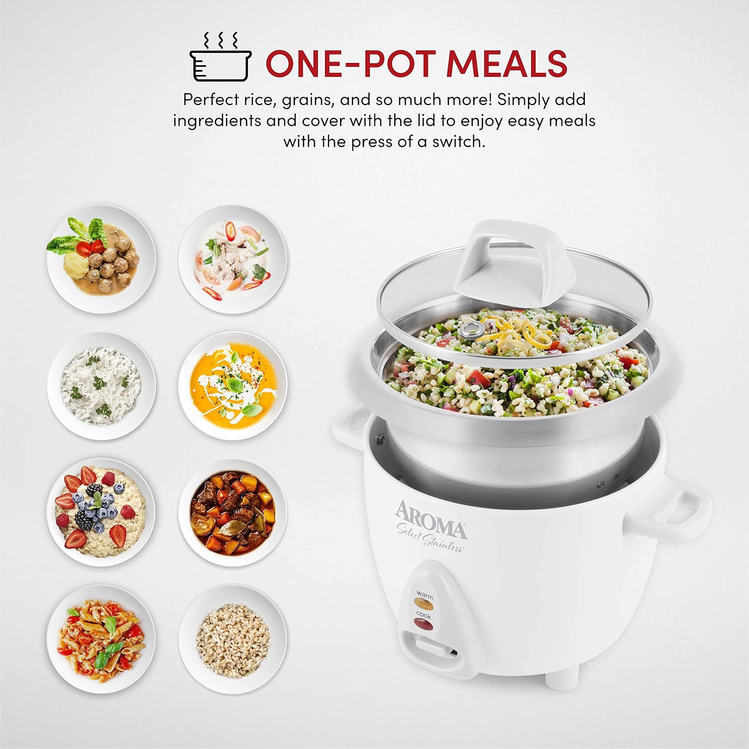 Aroma Housewares Select Stainless Rice Cooker & Warmer with Uncoated Inner Pot, 14-Cup(cooked) / 3Qt, ARC-757SG